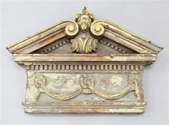 An Adam style carved and giltwood pediment, W.2ft 6in. H.1ft 9in.